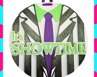 Beetle inspired It's Showtime and Welcome Halloween Sign SVG Glowforge Cut File Digital Download PDF