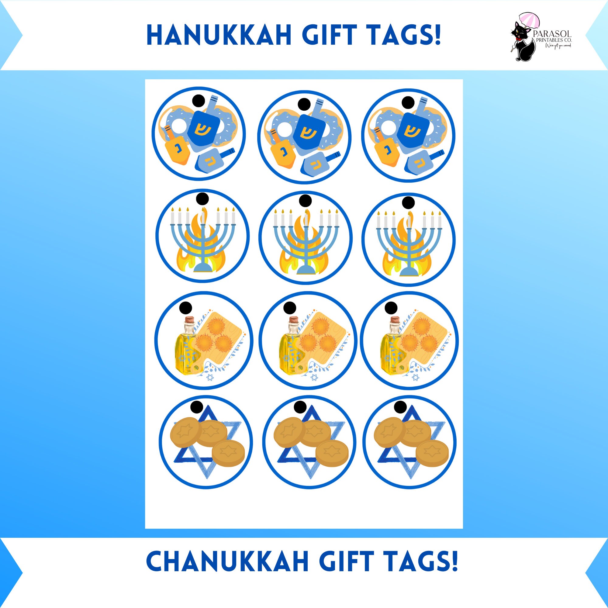 Cute Hanukkah Printable Gift Tags Editable in Canva - Etsy