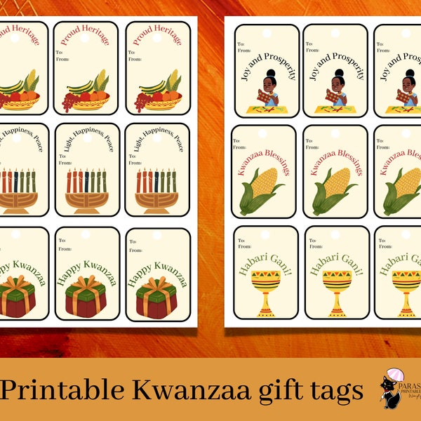 Etiquetas de regalo imprimibles de Happy Kwanzaa editables en Canva