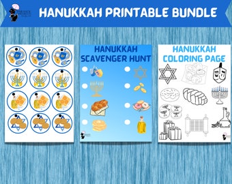 Festive Hanukkah activity printable bundle editable in Canva