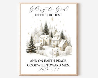 Glory To God In The Highest Scripture Printable, Luke 2:14 Christmas Printable, Christmas Digital Download Print, Scripture Printable