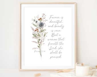 Proverbs 31:30 Printable, Mothers Day Printable, Christian Wall Art, Scripture Prints