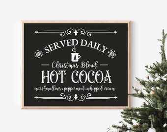 Impresión de descarga digital de Navidad de chocolate caliente, Imprimibles de Navidad negros
