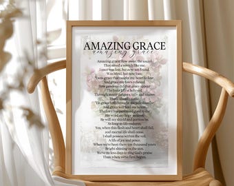 Amazing Grace Hymn Print, Hymn Printable, Hymn Wall Art, Amazing Grace Lyric Printable Digital Download