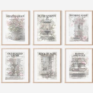 Hymn Set Printable, Amazing Grace Hymn Set Digital Download Prints, Set Of Six Hymn Digital Printables