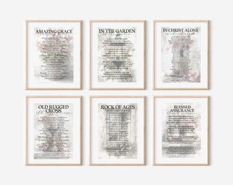 Hymn Set Printable, Amazing Grace Hymn Set Digital Download Prints, Set Of Six Hymn Digital Printables