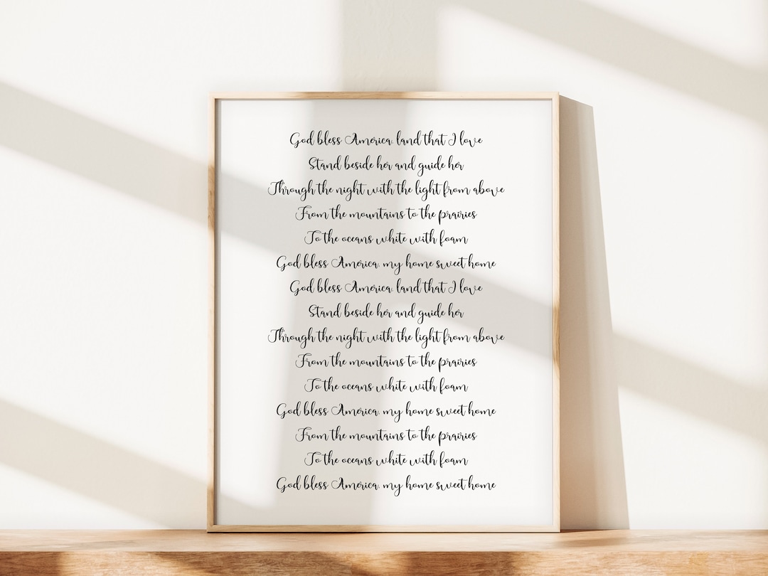 God Bless America Digital Printables Lyric Song Printable Etsy