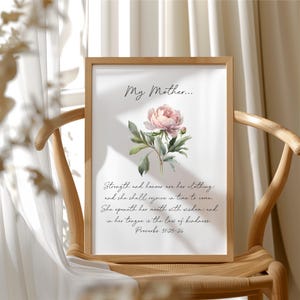 Proverbs 31:25-26, Mothers Day Printable Art, Christian Mothers Day Print, Proverbs Wall Art, Happy Mothers Day Wall Art