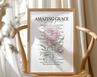 Amazing Grace Hymn Printable, Christian Hymn Digital Prints, Hymn Lyric Printable Download, Amazing Grace Watercolor Art Printable