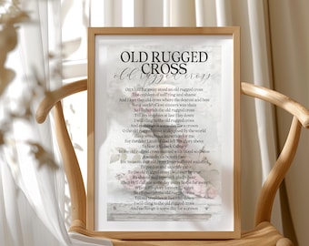 Impresión del himno Old Rugged Cross, himno imprimible, arte mural de himnos, letra imprimible de Old Rugged Cross, descarga digital