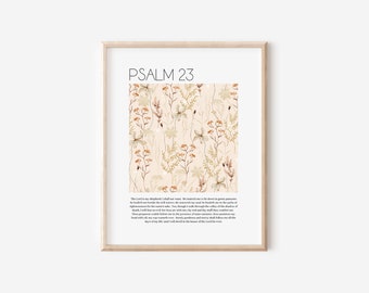 Psalm 23 Digital Print, The Lord Is My Shepherd Christian Wall Art, Psalm Floral Bible Verse Print, Christian Home Decorr