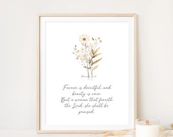 Proverbs 31:30 Mothers Day Printable, Christian Wall Art, Inspirational Bible Verse Printable