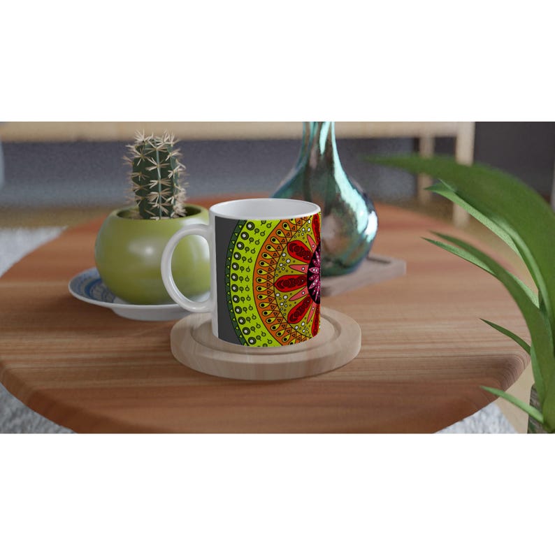 Tribal Mandala Ceramic Mug | Vibrant Boho Coffee Cup (11oz) image 3