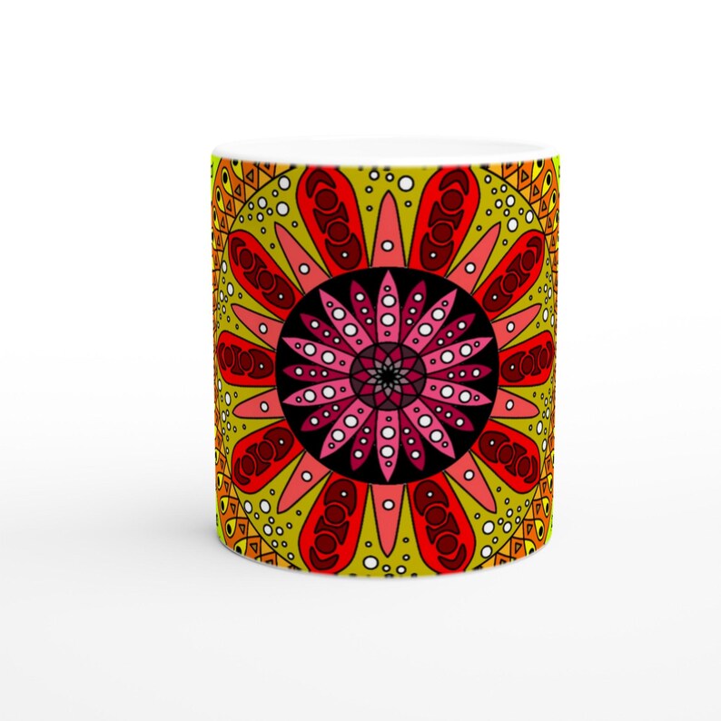 Tribal Mandala Ceramic Mug | Vibrant Boho Coffee Cup (11oz) image 2