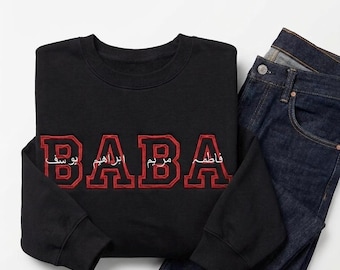 Custom Embroidered Baba\Dad Sweatshirt, Fathers Day Personalized Dad Hoodie With Names