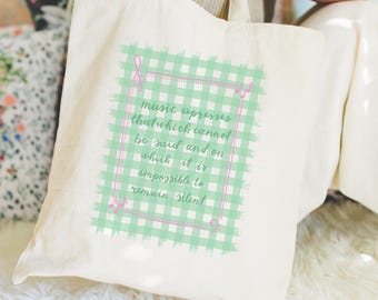 Music Expresses That Which Cannot Be Said Tote Bag, Music Tote Bag, Music Lover Gift, Music Teacher Bag