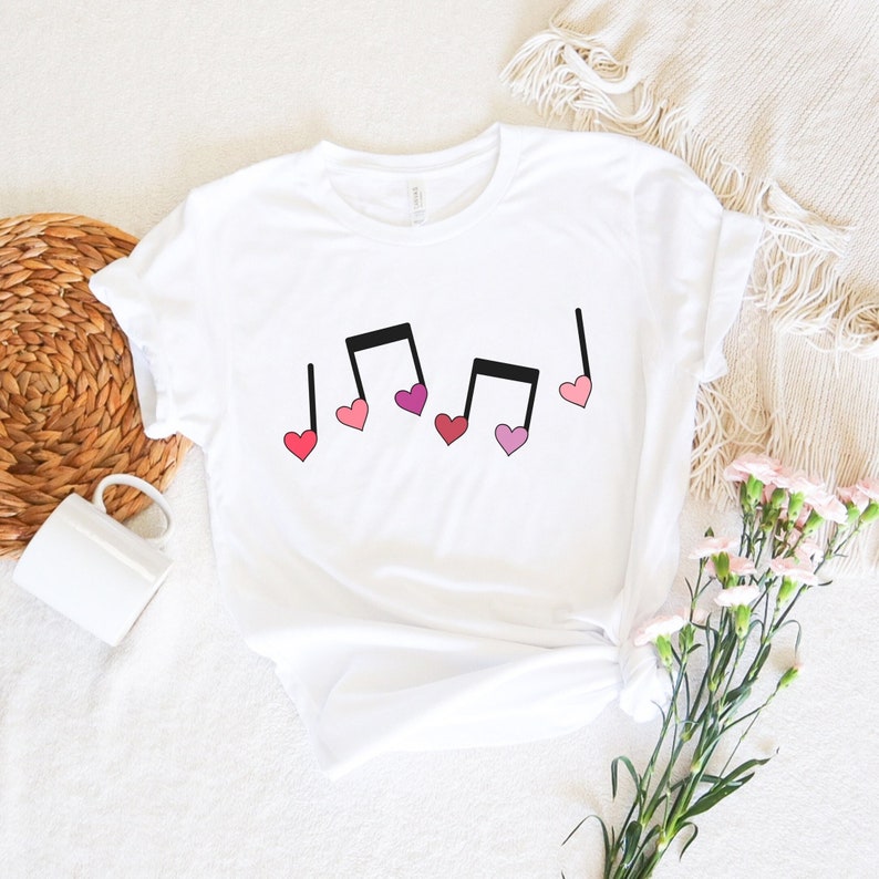 Valentine Heart Music Notes T-shirt, Valentines Day Music Tee, Valentines Teacher Shirt, Valentines Day Music Shirt image 1