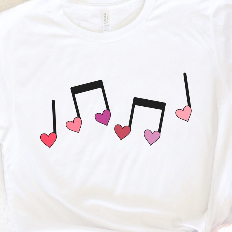 Valentine Heart Music Notes T-shirt, Valentines Day Music Tee, Valentines Teacher Shirt, Valentines Day Music Shirt image 2