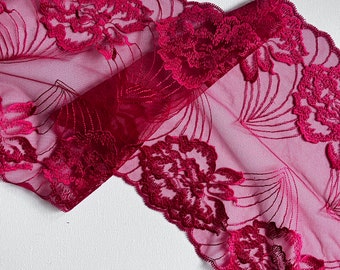 Pizzo ricamato floreale rosso per creare completini di lingerie fatti a mano su misura