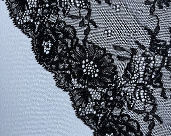 Pizzo elasticizzato floreale nero per creare completini di lingerie handmade su misura