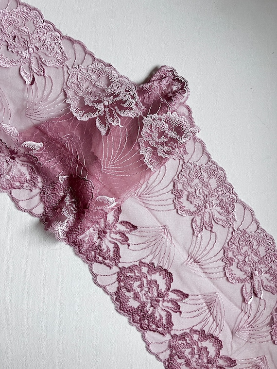 Tulle Ricamato Floreale Rosa per Creare Completini Di Lingerie