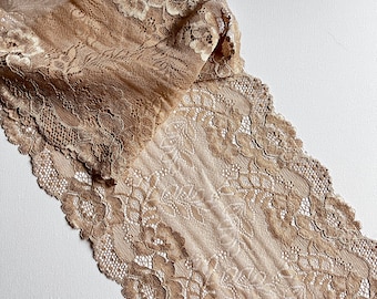 Pizzo elastico ricamato floreale beige per creare completini di lingerie fatti a mano su misura