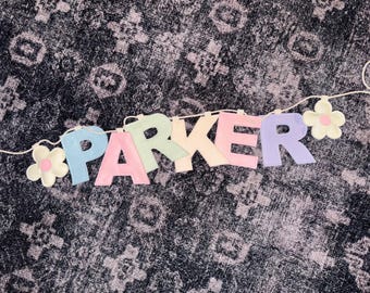 Personalized Pastel Felt Letter Banner | Custom Garland With Flowers
