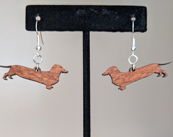 Dachshund Wood Dangle Earrings - Leopardwood | Laser Cut Wood Earring | Wiener Dog Earring | Sausage Dog Earring