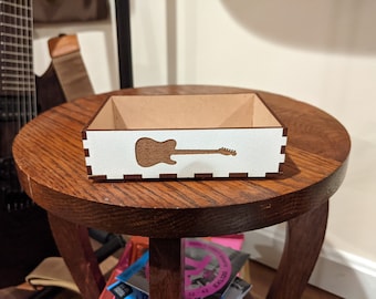 Guitar Pick Box - Telecaster | Small White | Painted and Engraved Wood Guitar Pick Box