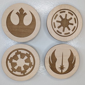 Star Wars Symbols Wood Magnet Set - Maple Wood | Laser Cut and Engraved Wood Magnet | Star Wars Magnets