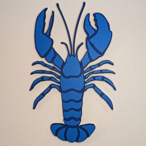 Wood Lobster Sign - Blue | Painted Layered Wood Lobster Sign | Laser Cut Wood Sign