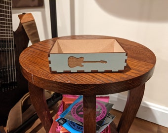 Guitar Pick Box - Telecaster | Small Gray | Painted and Engraved Wood Guitar Pick Box