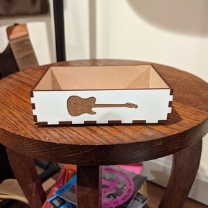 Guitar Pick Box - Telecaster | Painted and Engraved Wood Guitar Pick Box - Small White