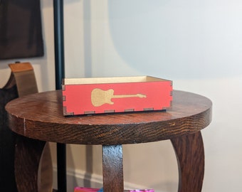 Guitar Pick Box - Telecaster | Small Red | Painted and Engraved Wood Guitar Pick Box
