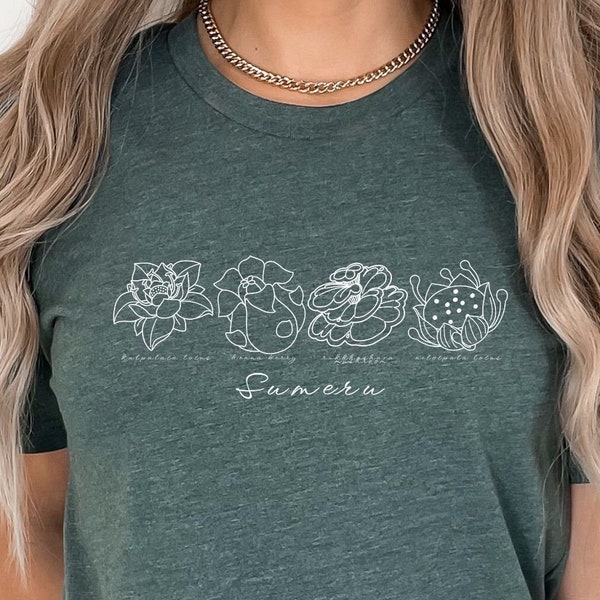 Sumeru Genshin Impact Flower Line Art Minimalistic Shirt Plant Simple Flower Art Unisex T Shirt Anime Minimalistic Video Game Apparel