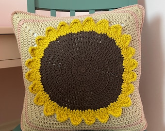 Funda de almohada de ganchillo con diseño de girasol, funda de cojín cuadrada de abuela