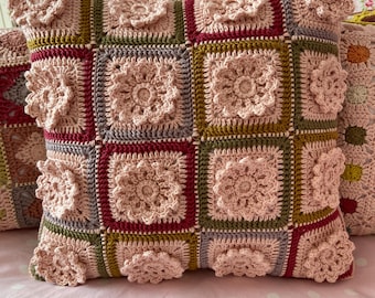 Pink Lace Flower Pillow, Crochet Pillow Pattern