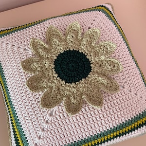 Pink Flower Crochet Pillowcase, Granny Square Cushion Cover