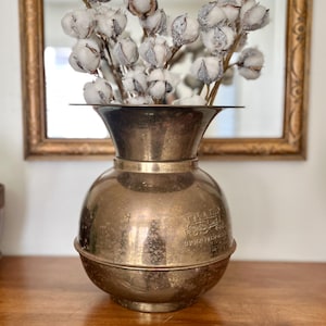 Vintage Brass Vase / Antique Brass Vase Pitcher / Union Pacific Railroad Brass Spittoon / Rustic Antique Decor / Vintage Brass Spittoon