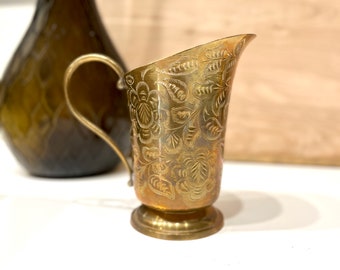 Vintage Brass Etched Floral Vase Pitcher