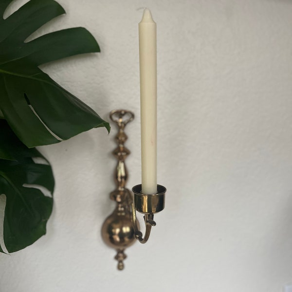 Vintage Brass Wall Sconce / Vintage Brass Candleholder / MCM brass Candlestick holder