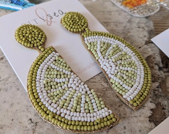 Lime Beaded Earrings from City and Sea Designs - Fruit Slice Earrings, Margarita Themed Gift, Statement Earrings - Cinco de Mayo Earrings