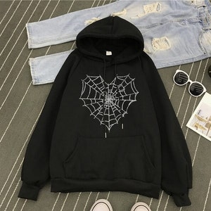 Spider Web Hoodie / Punk Hoodie, Gothic Hoodie, Aesthetic Clothing, Grunge Hoodie, Valentine&#39;s Day