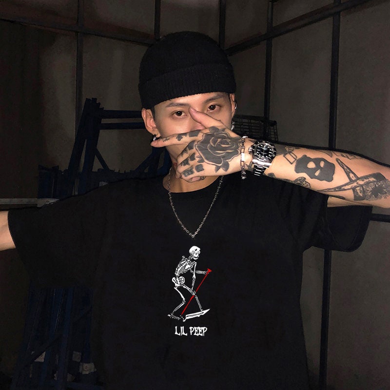 Discover Lil Peep Shirt "Skeleton"/ Punk T-Shirt, Ghotic Shirt, Aesthetic Clothing, Grunge Shirt, Rap Hip Hop Tshirt