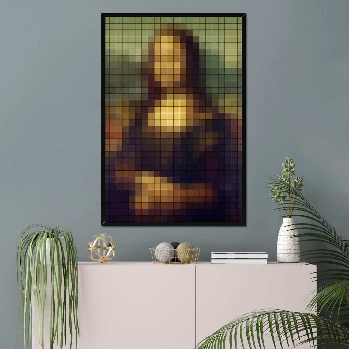 Mona Lisa Pixel Art, Leonardo Da Vinci, Printable Wall Art, 8 Bit Art, Historical Print
