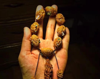 Olive Pit Hand Carved Bracelet SEVEN DEADLY SINS Creation by ShiGuArt 弑骨艺术