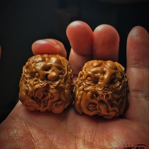 Chinese Culture A Pair of Hand Carved Walnuts Handball by ShiGuArt With Artist&#39;s Signature 弑骨艺术出品核桃雕刻系列之利维坦