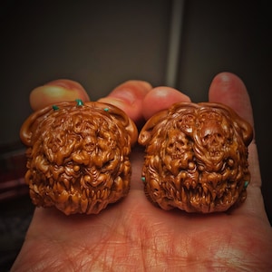 Chinese Culture A Pair of Hand Carved Walnuts Handball by ShiGuArt With Artist&#39;s Signature 弑骨艺术出品核桃雕刻系列之修罗道