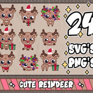 Cute Reindeer svg⎥Christmas Reindeer svg⎥Rudolph de rode neus rendier clipart⎥svg voor cricut en silhouet⎥trendy svg en png