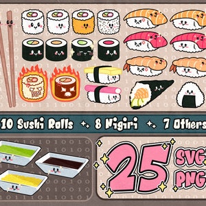 Cute Sushi Bundle svg⎥Kawaii Sushi Faces svg⎥Comida asiática svg⎥svg para cricut e silhueta⎥trendy svg e png⎥